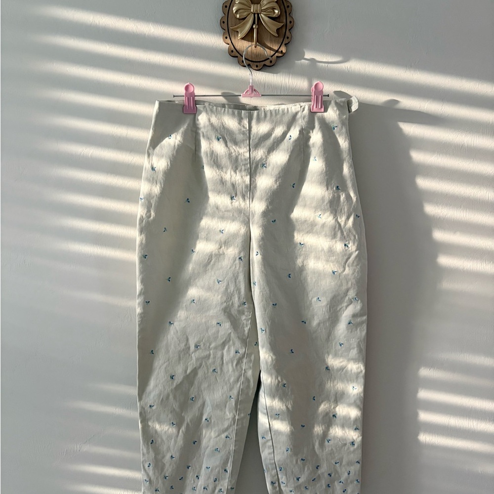 Talbots Cream Trousers with Blue Details